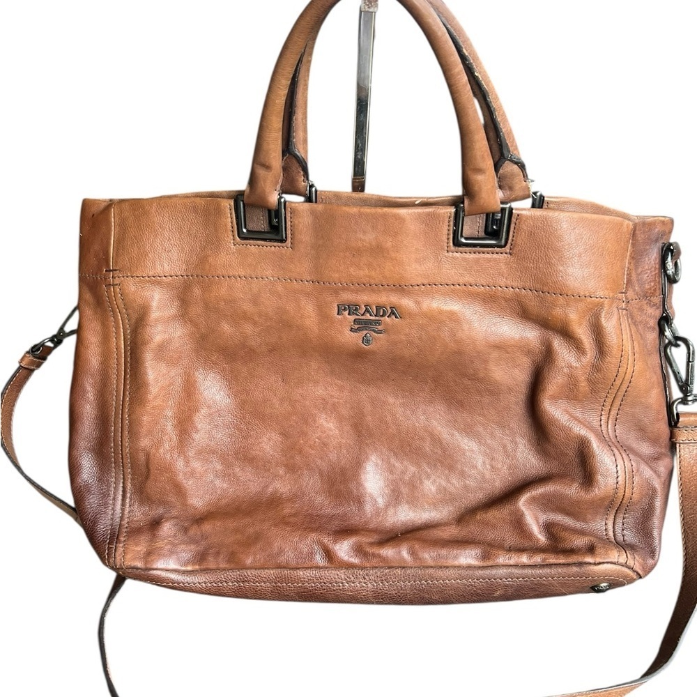 Prada Tan Leather Men's Briefcase - Picture 1 of 9